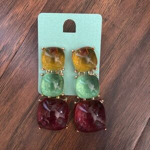 ZARA Resin Dangle‎ Modernist Bold Statement Earrings Multicolor